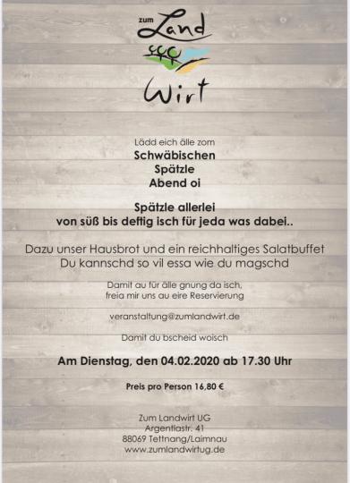 Event Landwirts Spatzle Abend All You Can Eat Gasthaus Zum